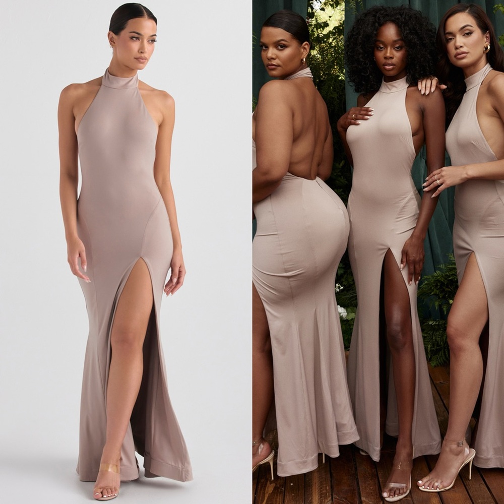 HOUSE OF CB 'Juliette' Mushroom Halter Maxi Gown